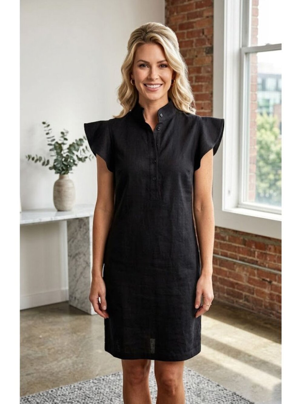 McGuire Linen Cotton Asymmetrical Ruffle Shift Mini Dress, Black, Womens Size XS